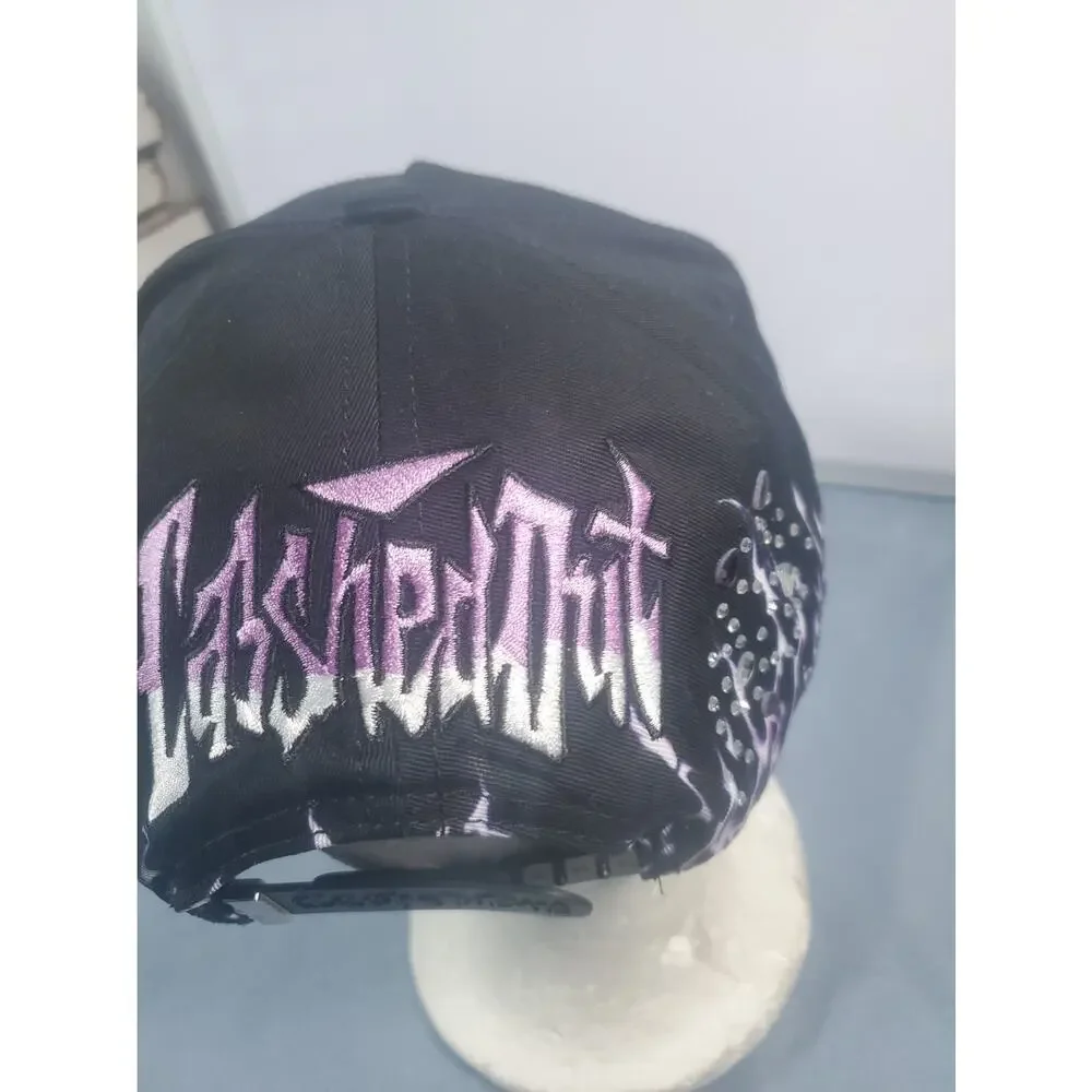 CASHED OUT HATS Purple Flame Black Purple Snapback Hat Skull Full Set COFLAMES